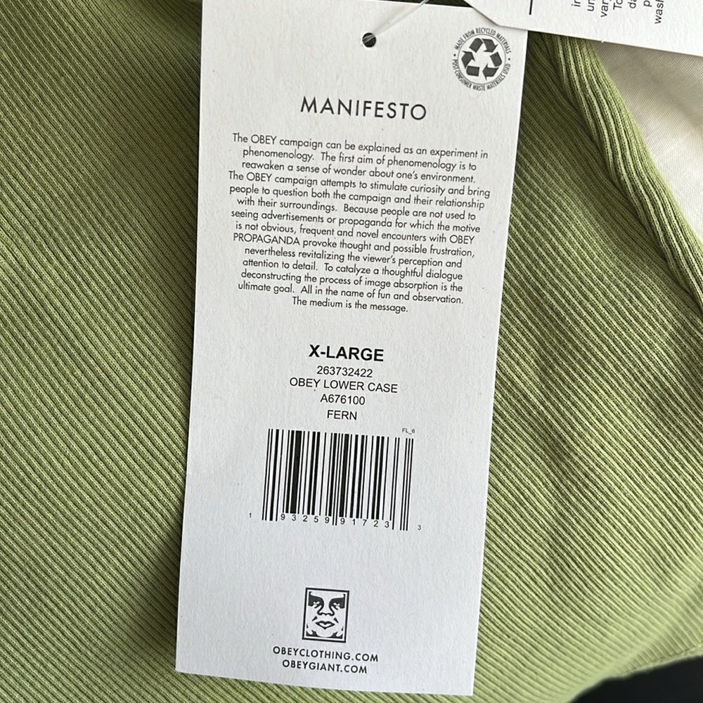 Obey Lower Case Tank Size XL NWT Olive - Picture 4 of 4